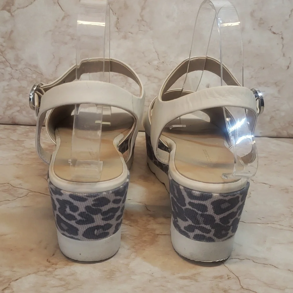 Antropologie Women's Cream And Gray Animal Print  Platform Sandals Size 40
